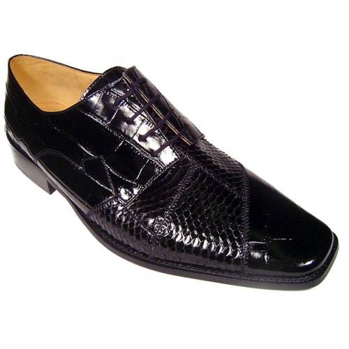 Giorgio Brutini Black Genuine Snake Skin/Leather Shoes #158641